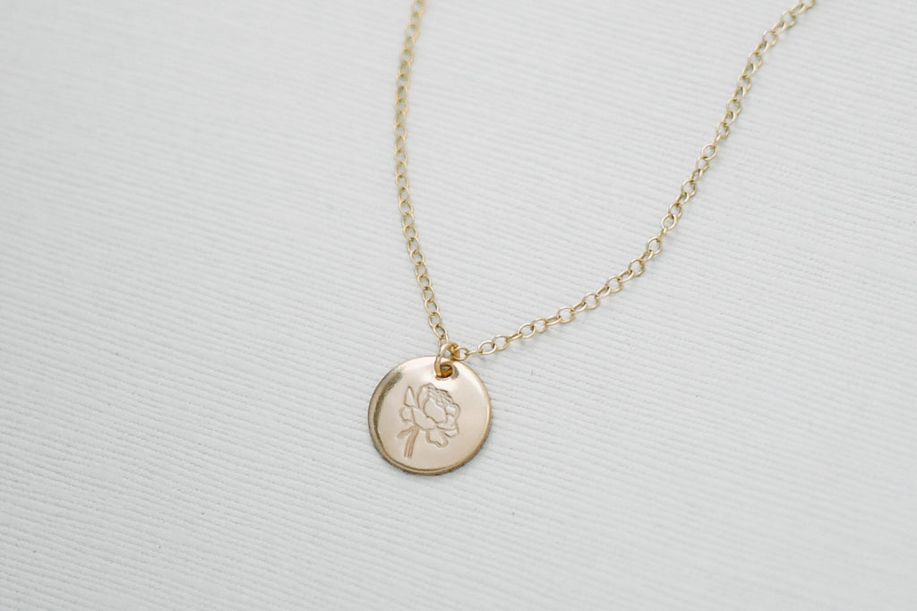 Peony Disc Necklace - 1/2” - Gold Clove