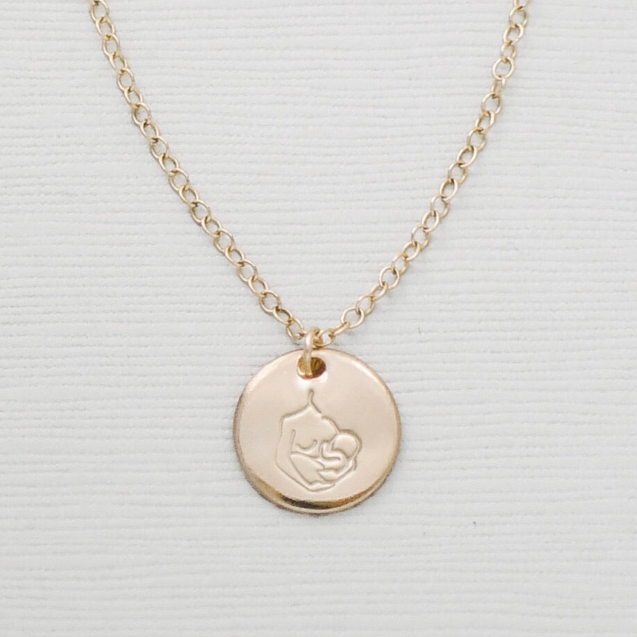 Breastfeeding Mama Disc Necklace - 1/2” - Gold Clove