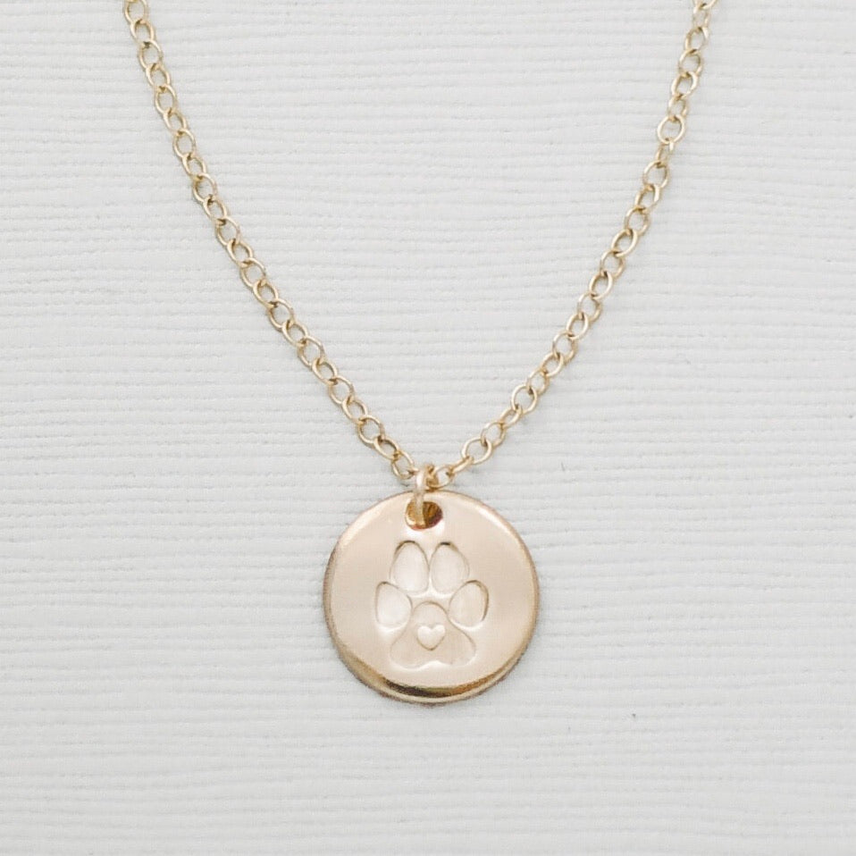 Paw Print Disc Necklace - 1/2” - Gold Clove